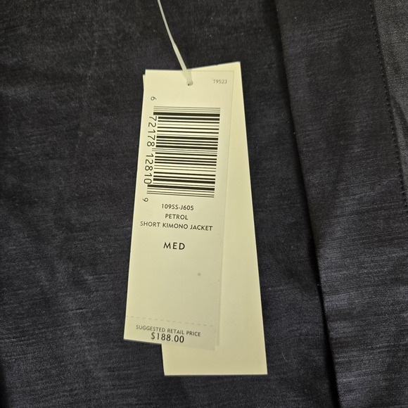 Eileen Fisher Short Kimono Jacket Womens Medium Silk Linen Satin Petrol Blue NWT - Picture 5 of 8